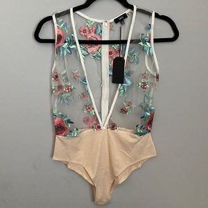 Lucca Couture Lily Embroidered Sheer Bodysuit